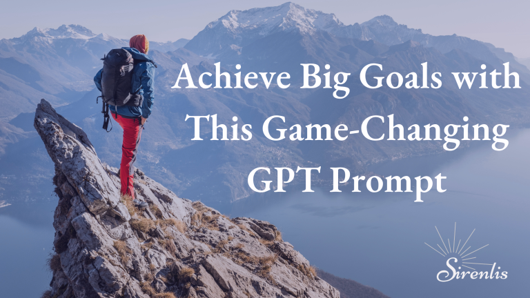 Achieve Big Goals with This Game-Changing GPT Prompt Person standing at the top of a mountain peak in hiking gear looking out over a foggy snow-capped mountain range below them and contemplating life goals.